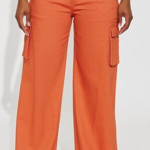 Fashion Nova Orange Wide Leg Cargo Pants